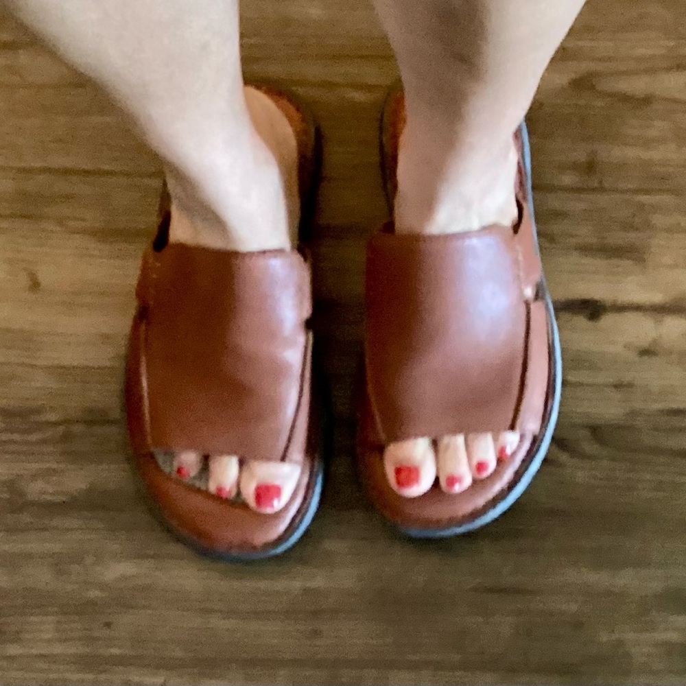 Born Brown Leather Slide Sandals